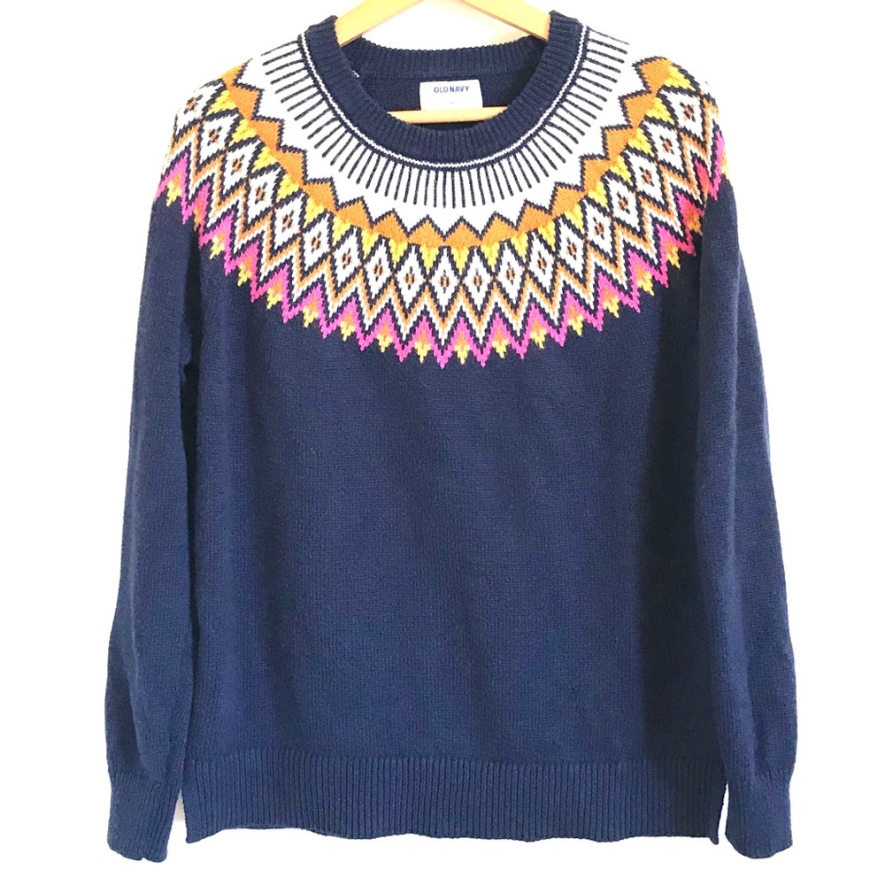 Old Navy Fair Isle Crew Neck Diamond Pink Large B2